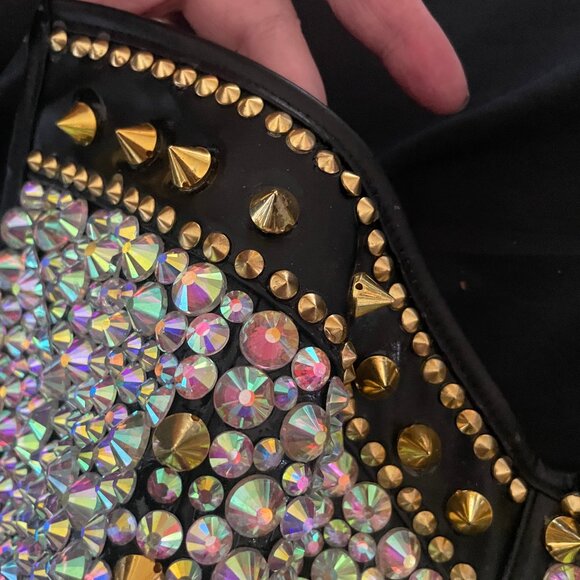 PU Bustier Punk Goth Clubwear Bralette Corset Rhinestones - Picture 3 of 9